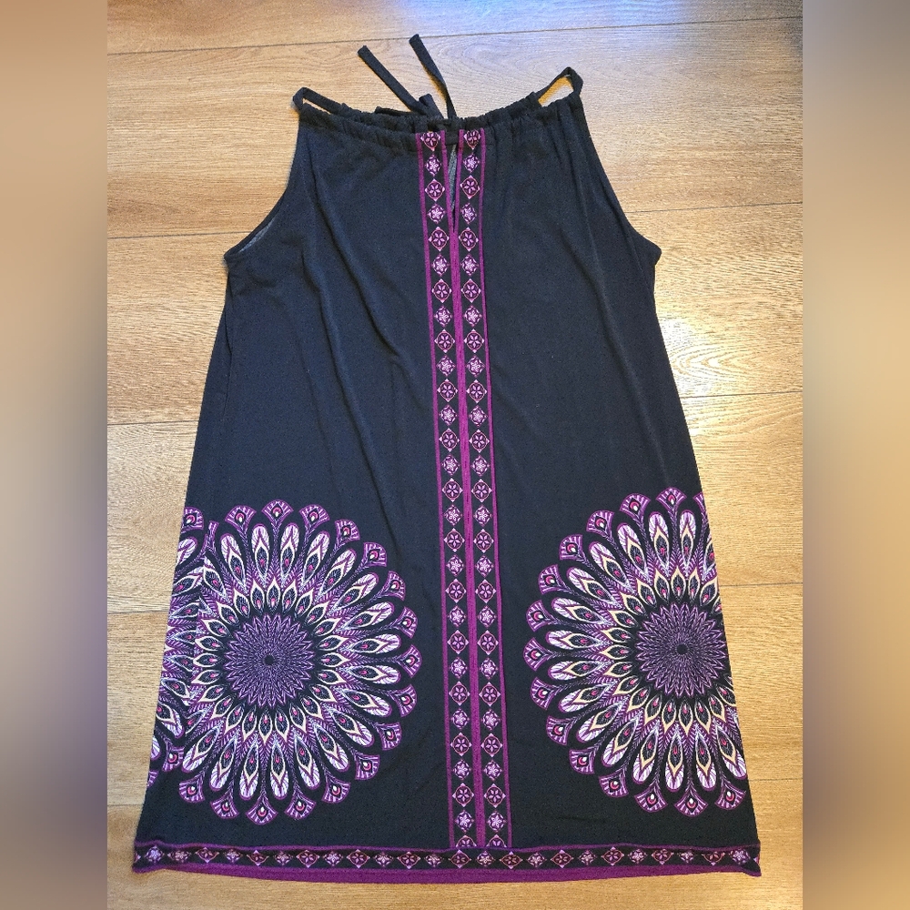 ​Apt 9 Black Purple Medallion Print Halter Keyhole Dress Sundress XL